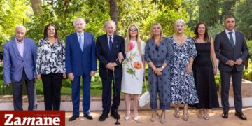 Othman Benjelloun, Dounia Benjelloun et André Azoulay lors de l’inauguration de l’Espace amazigh à l’Alhambra de Grenade. Crédits photos : Elamine Sifeddine
